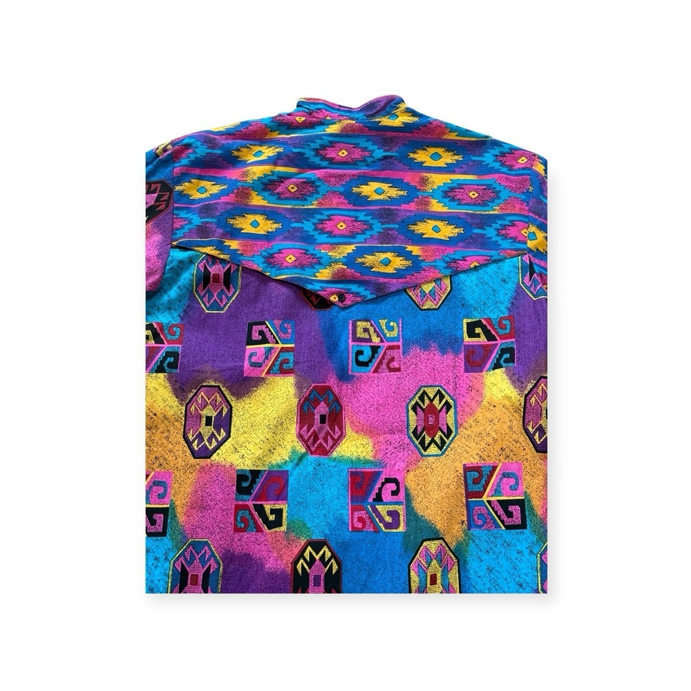 VTG 1990's Western Cowboy Rodeo Neon Loud Funky Print Bullhide Garth USA‎ Sz M - Picture 3 of 12